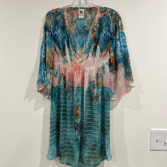 S Twelve Semi Sheer Blingy Dress Cover Up Y2K Gauzy Boho Beach Gypsy Fairy Sz S - Picture 1 of 12
